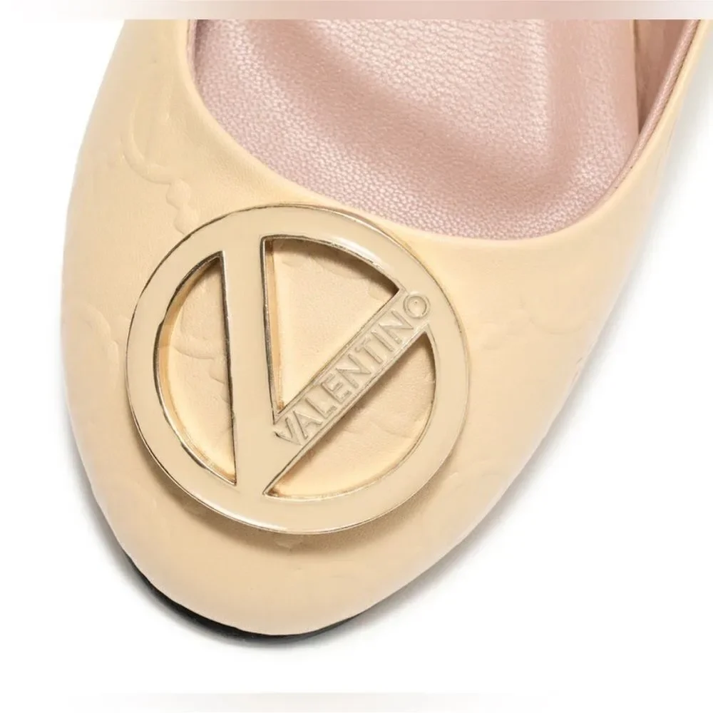 NIB Valentino Beige Flats with Gold Logo New with dust bag/box $479